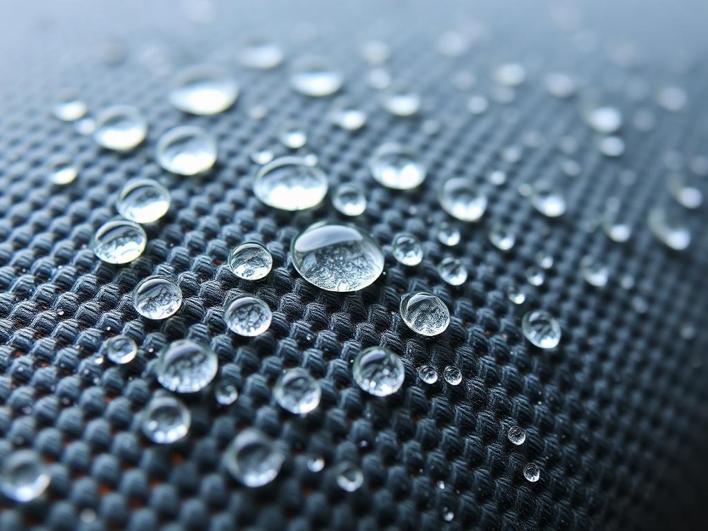Gotas de água sobre tecido impermeabilizado de estofado